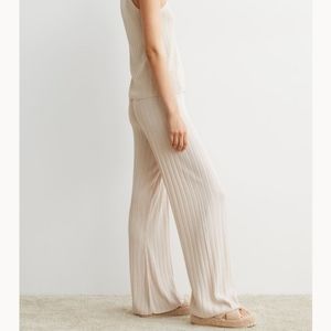 H&M Rib-Knit Pants Ankle Length High Waist With a Waistband Wide Legs